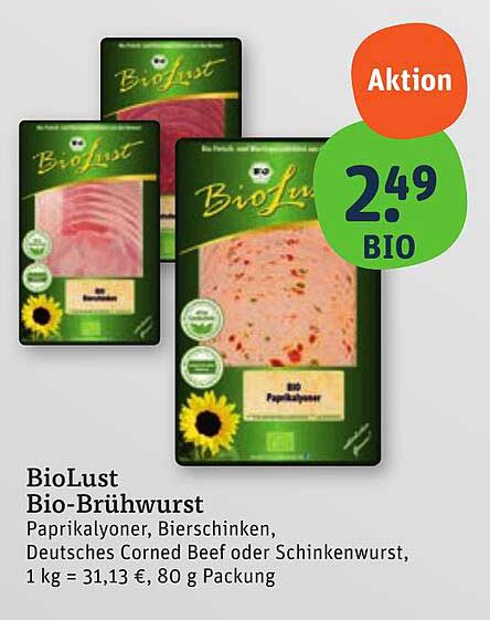 BioLust Bio-Brühwurst - Paprikalyoner, Bierschinken, Deutsches Corned Beef oder Schinkenwurst