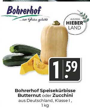 Bohrerhof Speisekürbisse Butternut oder Zucchini aus Deutschland, Klasse I, 1 kg