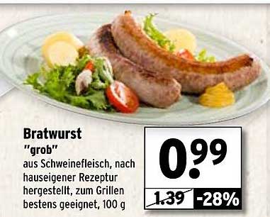 Bratwurst "grob" aus Schweinefleisch, nach Hauseigner Rezeptur hergestellt