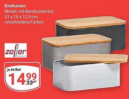 Brotkasten aus Metall mit Bambusdeckel – 31 x 18 x 12,5 cm, verschiedene Farben