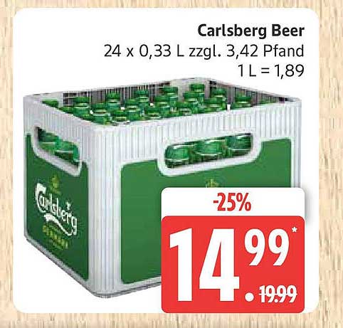 Carlsberg Bier 24 x 0,33 L zzgl. 3,42 Pfand