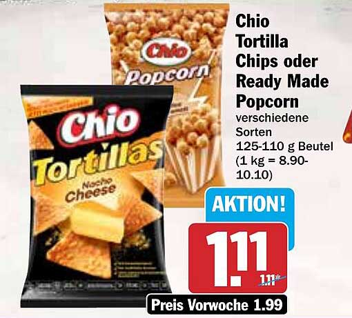 Chio Tortilla Chips oder Ready Made Popcorn - verschiedene Sorten