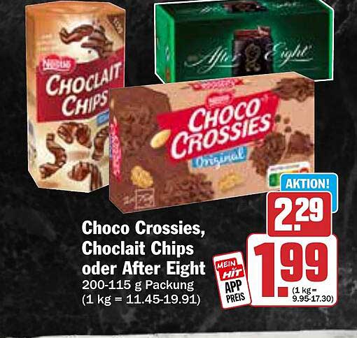 Choco Crossies, Choclit Chips oder After Eight – 200-115 g Packung