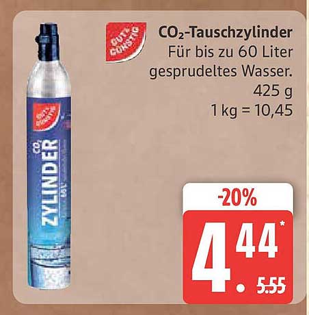 CO₂-Tauschzylinder für bis zu 60 Liter gesprudeltes Wasser
