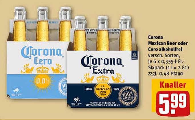 Corona Mexican Beer oder Cero alkoholfrei - 6er Pack