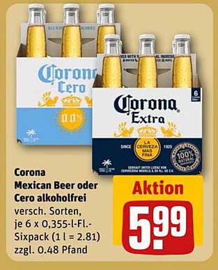 Corona Mexican Beer oder Cero alkoholfrei - vers. Sorten 6 x 0,355 l-Fl.