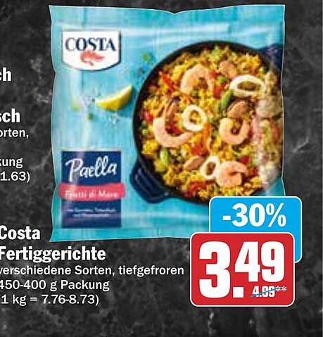 Costa Fertiggerichte Paella - Frutti di Mare, tiefgefroren, 450-400 g