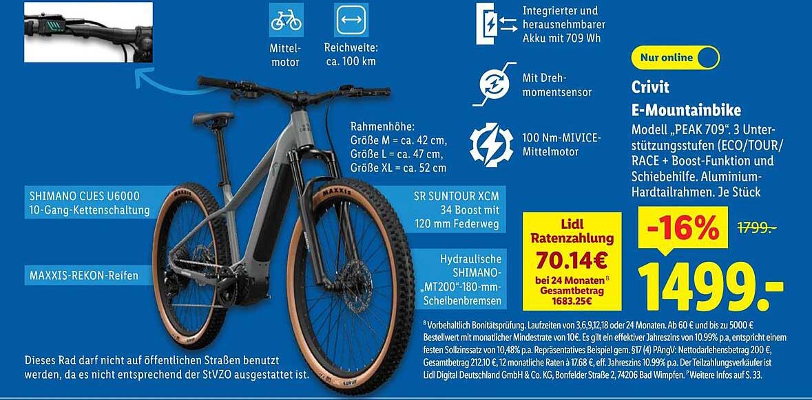 Crivit E-Mountainbike Modell „PEAK 709“