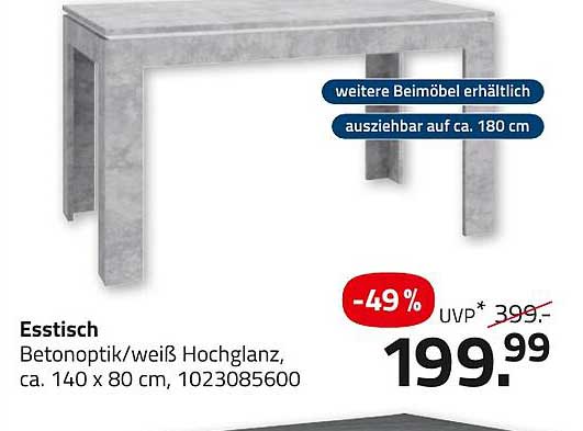 Esstisch Betonoptik/weiß Hochglanz, ca. 140 x 80 cm, 1023085600