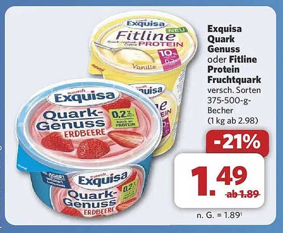Exquisa Quark Genuss oder Fitline Protein Fruchtquark 375-500 g Becher