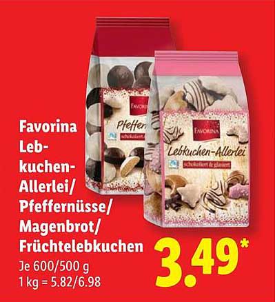 Favorina Lebkuchen-Allerlei / Pfeffernüsse / Magenbrot / Früchtelebkuchen 600/500 g