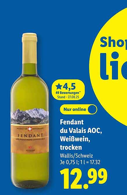 Fendant du Valais AOC, Weißwein, trocken