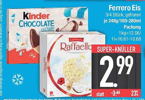 Ferrero Eis 3/4 Stück, gefroren je 248g/180-280ml