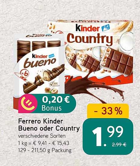 Ferrero Kinder Bueno oder Country - Angebot vom 08.09.2025 bis 13.09.2025