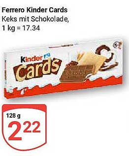 Ferrero Kinder Cards Keks mit Schokolade, 128 g
