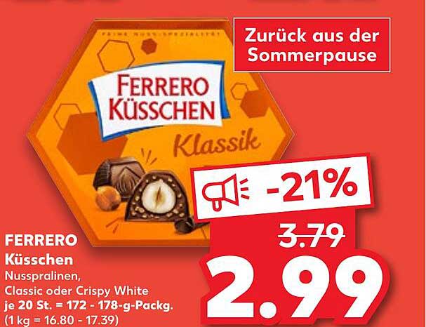 FERRERO Küsschen Nusspralinen, Classic oder Crispy White
