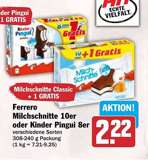 Ferrero Milchschritte 10er oder Kinder Pingui 8er - verschiedene Sorten mit 1 GRATIS