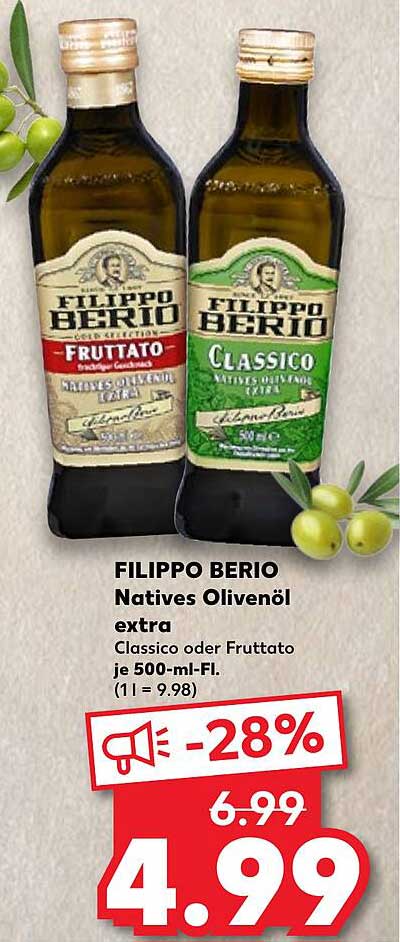 FILIPPO BERIO Natives Olivenöl extra - Classico oder Fruttato 500-ml-Fl.