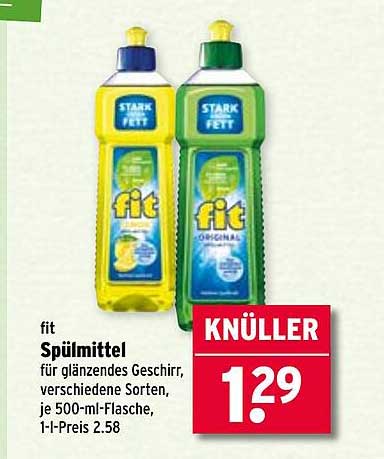 fit Spülmittel für glanzendes Geschirr, verschiedene Sorten, je 500-ml-Flasche