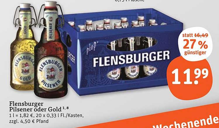 Flensburger Pilsener oder Gold 20 x 0,33 l Kasten