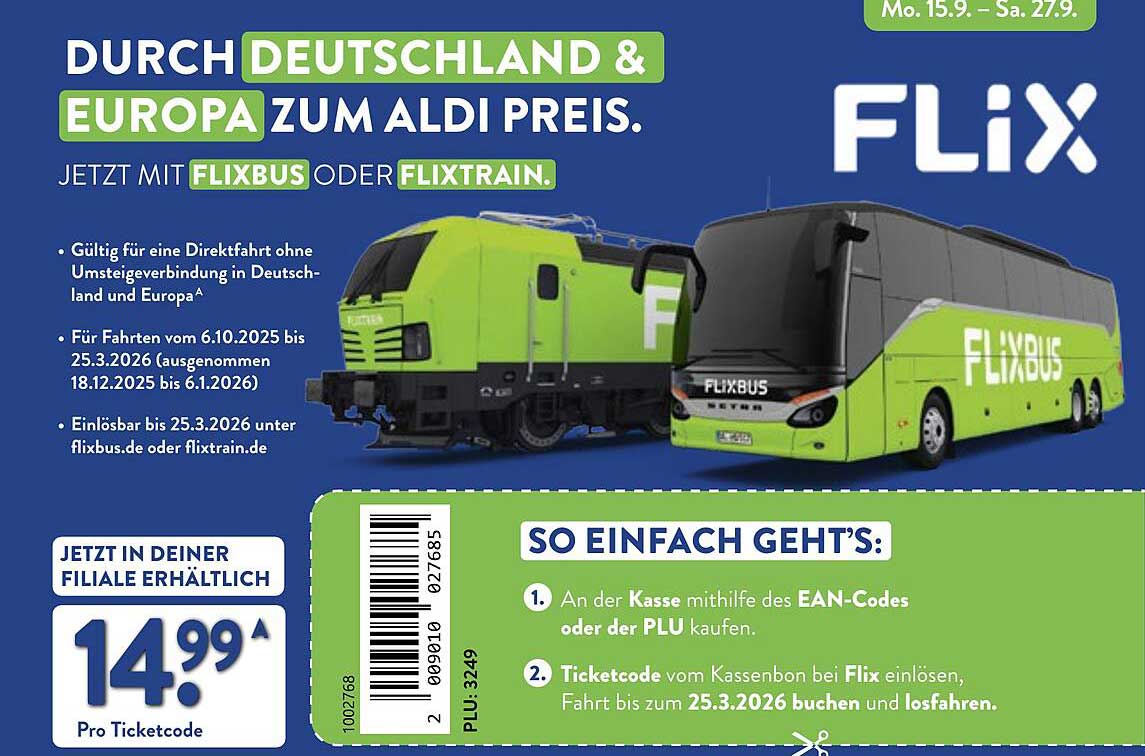 Flixbus oder Flixtrain Ticket für nur 14,99€