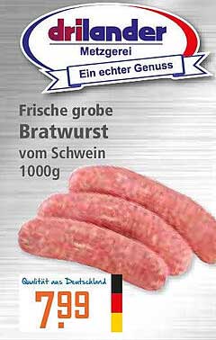 Frische grobe Bratwurst vom Schwein 1000g
