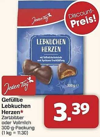 Gefüllte Lebkuchen Herzen* Zartbitter oder Vollmilch 300-g-Packung