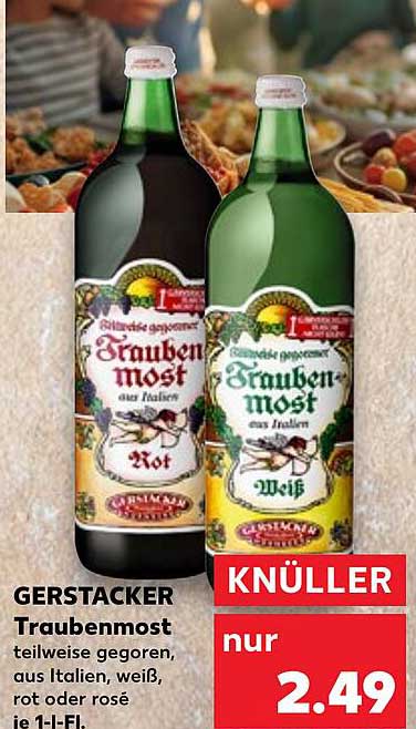 GERSTACKER Traubenmost, aus Italien, 1L Flasche, rot oder weiß