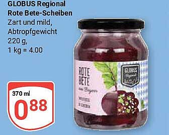 GLOBUS Regional Rote Bete-Scheiben 370 ml
