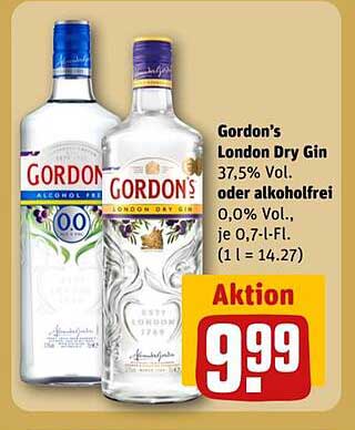 Gordon's London Dry Gin 37,5% Vol. oder alkoholfrei 0,0% Vol.