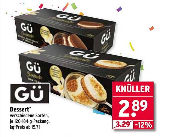 GÜ Dessert – Verschiedene Sorten, 120-184 g-Packung, kg-Preis ab 15,71