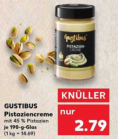 GUSTIBUS Pistaziencreme mit 45 % Pistazien, je 190-g-Glas