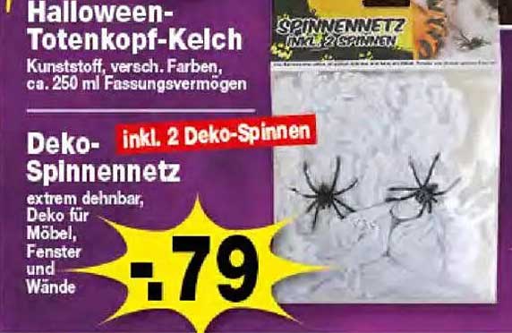 Halloween-Totenkopf-Kelch mit Spinnennetz inkl. 2 Deko-Spinnen