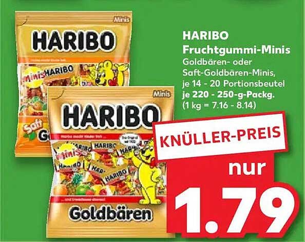 HARIBO Fruchtgummi-Minis Goldbären oder Saft-Goldbären-Minis, je 14 - 20 Portionsbeutel