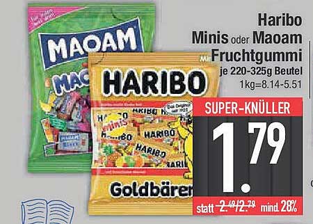 Haribo Minis oder Maoam Fruchtgummi - je 220-325g Beutel