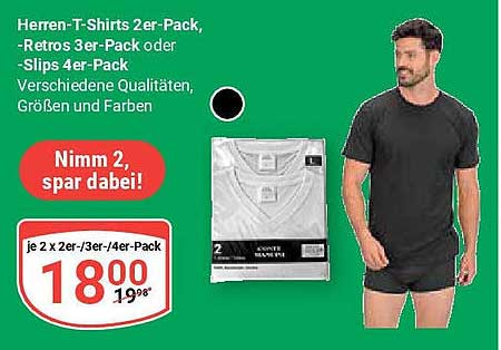 Herren-T-Shirts 2er-Pack, Retros 3er-Pack oder Slips 4er-Pack - Jetzt zugreifen!