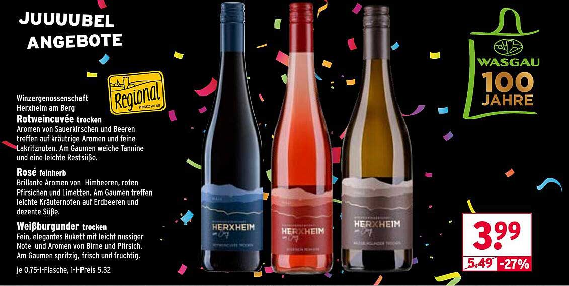 Herxheimer Rotweincuvée trocken, Rosé feinherb und Weißburgunder trocken