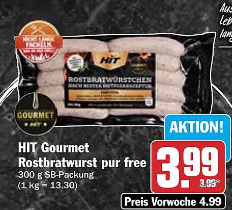 HIT Gourmet Rostbratwurst pur free 300 g SB-Packung