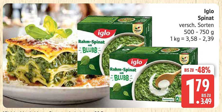 Iglo Rahm-Spinat mit Blubb, 500 - 750 g, verschiedene Sorten