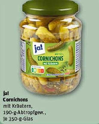 ja! Cornichons mit Kräutern, 190-g-Abtropfgew.