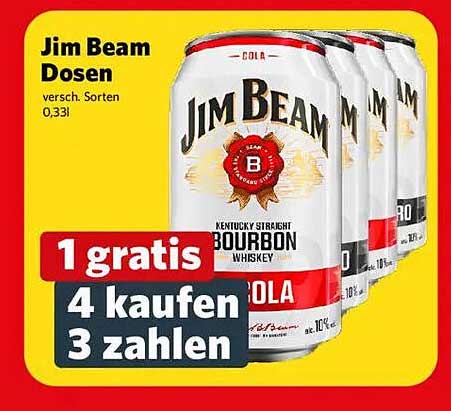 Jim Beam Dosen - 1 gratis, 4 kaufen, 3 zahlen!