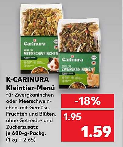 K-CARINURA Kleintier-Menü für Zwergkaninchen oder Meerschweinchen - jetzt nur 1,59 €