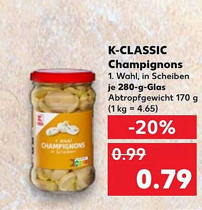 K-CLASSIC Champignons in Scheiben im 280-g-Glas
