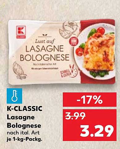 K-CLASSIC Lasagne Bolognese nach ital. Art 1-kg-Pack.