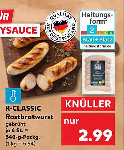 K-CLASSIC Rostbratwurst gebrüht 6 St. = 540-g-Packung