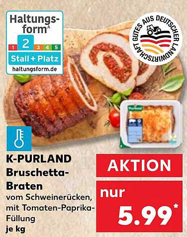 K-PURLAND Bruschetta-Braten vom Schweinerücken mit Tomaten-Paprika-Füllung