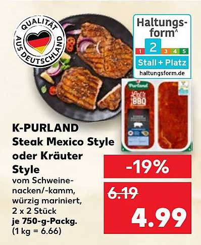 K-PURLAND Steak Mexico Style oder Kräuter Style 750 g