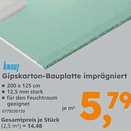 Knauf Gipskarton-Bauplatte imprägniert 200 x 125 cm