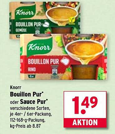 Knorr Bouillon Pur oder Sauce Pur – verschiedene Sorten