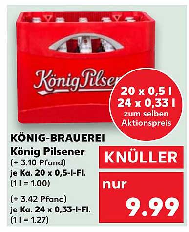 König Pilsener 20 x 0,5 L oder 24 x 0,33 L - Knallerangebot!